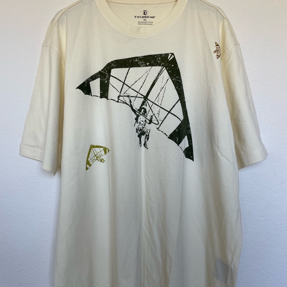 FIELDGEAR yellow t-shirt top cotton classic organic black hand gliding k…